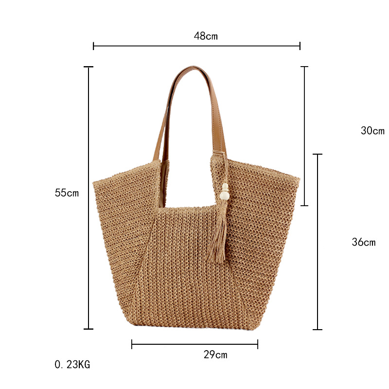 Vacation Style Woven Solid Color Tassel Raffia Women's Square Bag h5 