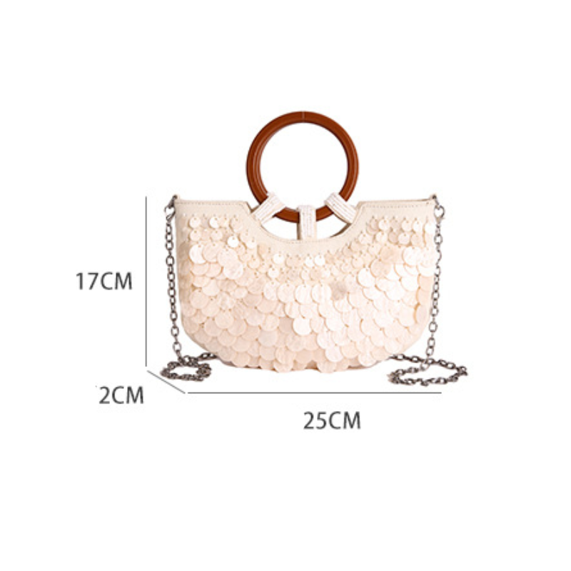 Evening Style Woven Sequin Solid Color Beads Woven Shell Sea Shells Women's Half-moon Bag h5 Picture2