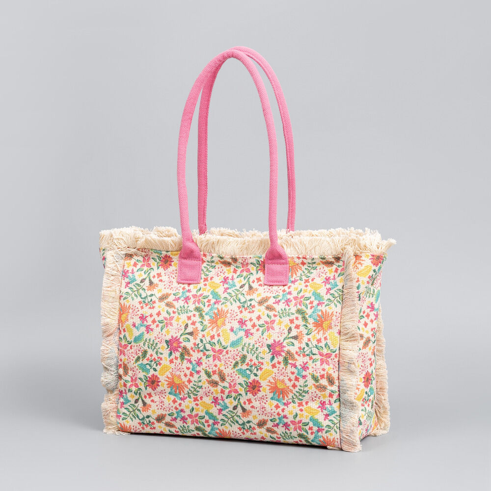 Borsa tote da donna in tela stile boho con nappe, fiori dalla forma irregolare, nappe dai colori misti, motivo paisley e forme geometriche.