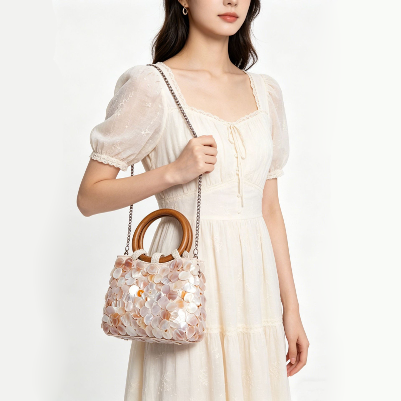 Casual Style Pvc / Transparent Woven Solid Color Woven Shell Sea Shells Women's Square Bag h5Picture3