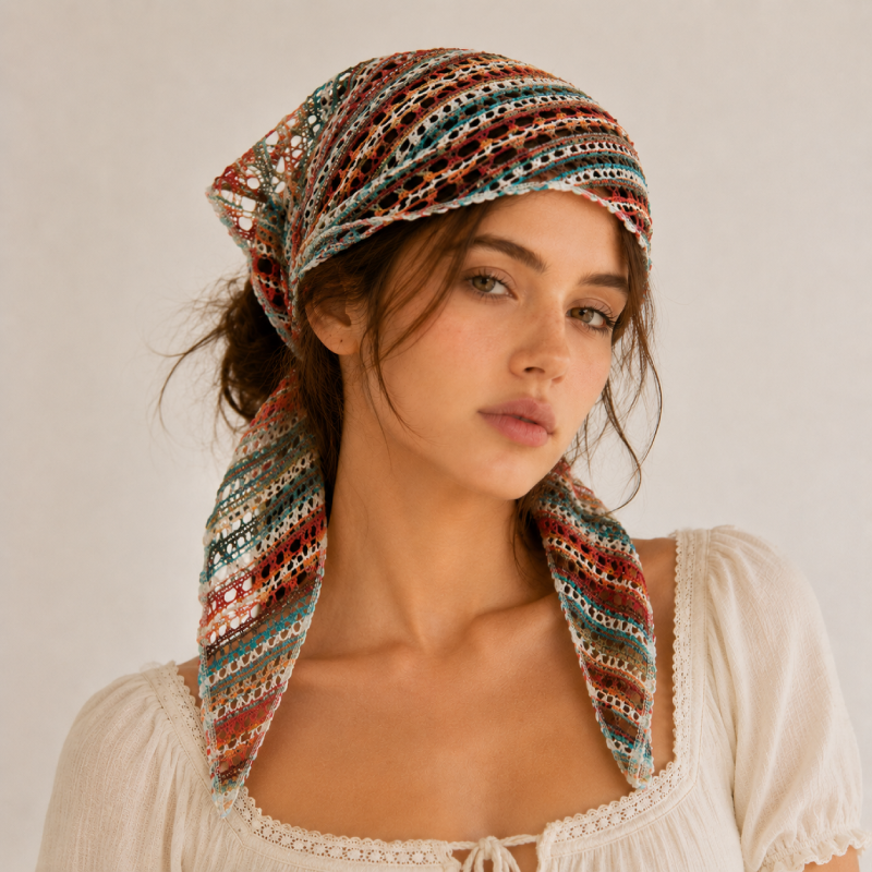 Simple Series Bohem Çizgili Oymalı Karışık Renkli Polyester Kadın Saç Bantları