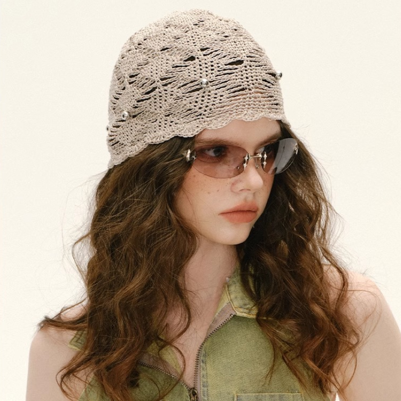 Simple Series Daily Solid Color Hollowed-Out Woven Hats h5 Picture2