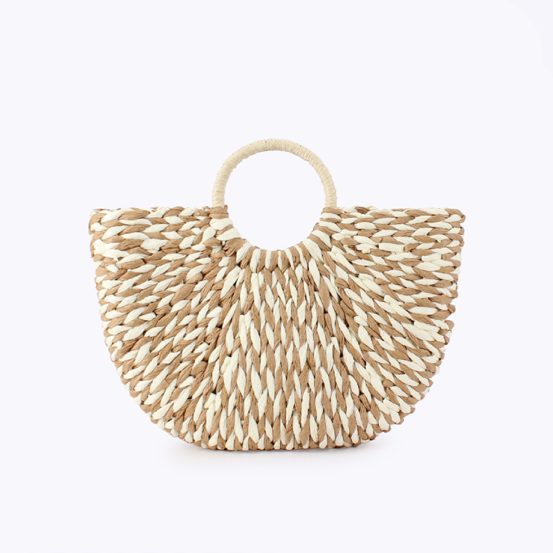 Borsa a mezzaluna da donna in rafia intrecciata, stile vacanza, colori misti. 2