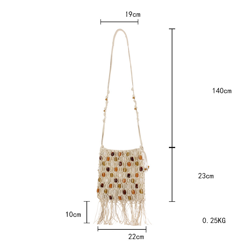 Casual Style Tassel Woven Tassel Beads Woven Braided Rope Women's Square Bag