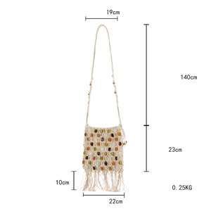 Casual Style Tassel Woven Tassel Beads Woven Braided Rope Women's Square Bag h5