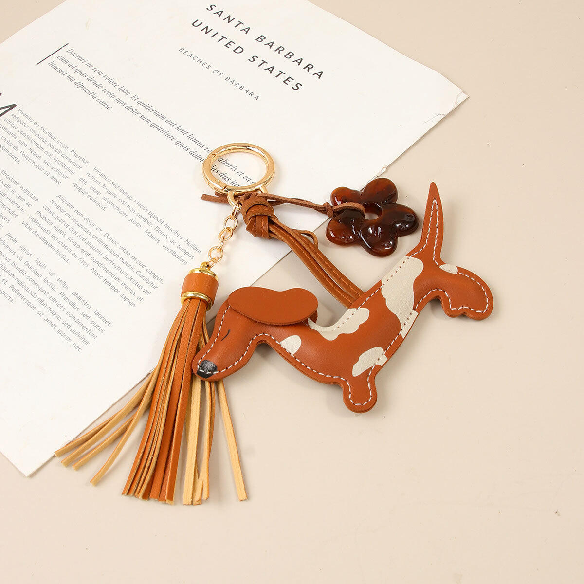 Simple Series Cute Flower Dachshund Cartoon Tassel Pu Bag Charms
