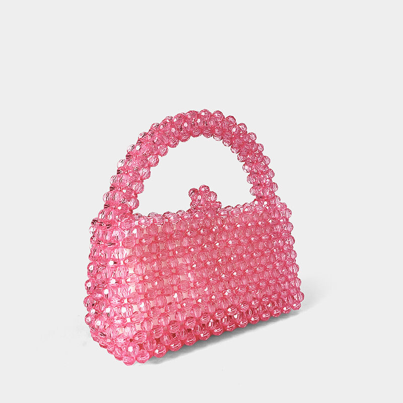 Bolso cuadrado para mujer de acrílico con cuentas transparentes de color liso estilo Y2K y diseño calado. 2