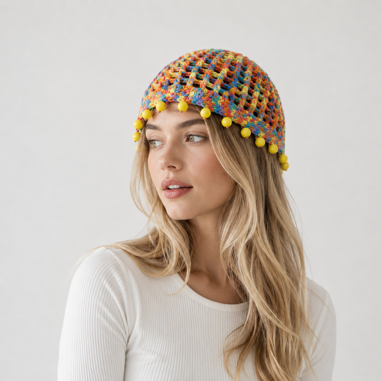 Ethnic Series Vacation Tassel Hollowed-Out Woven Cotton Gradient Color Hand-knitted Hat h5Picture2