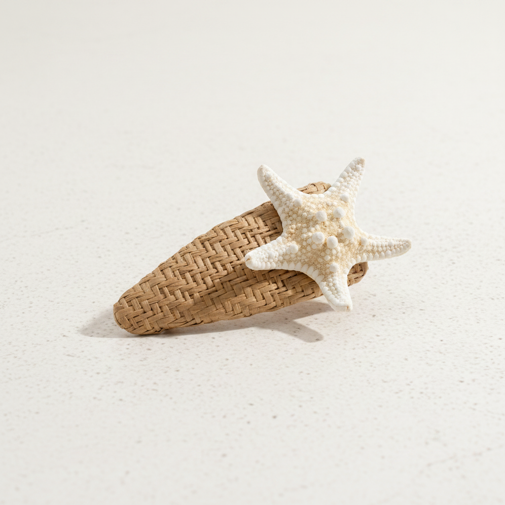 Pinzas para el cabello de rafia tejida con forma de estrella de mar, de color liso, estilo oceánico, de la serie romántica "Vacaciones".