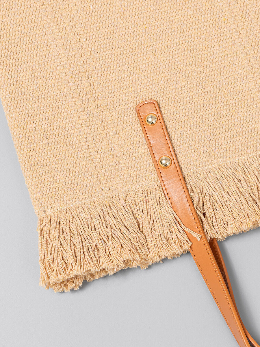 Casual Style Tassel Solid Color Canvas Women's Tote Bag h5 Picture5