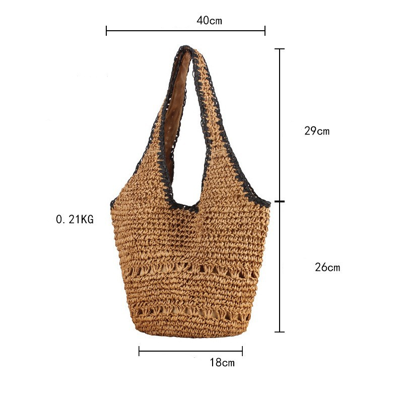 Vacation Style Woven Solid Color Woven Raffia Women's Trapezoid Bag