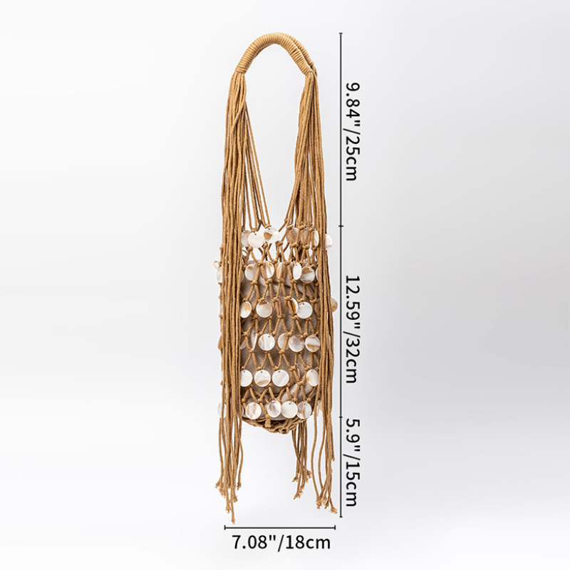 Vacation Style Tassel Woven Tassel Hollowed-Out Woven Sea Shells Women's Round Bag h5 Picture3