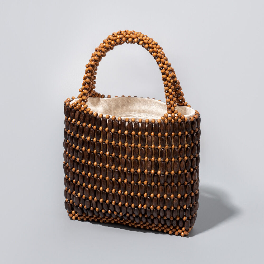 Bolso cuadrado de acrílico calado con cuentas tejidas de color liso estilo vacaciones para mujer