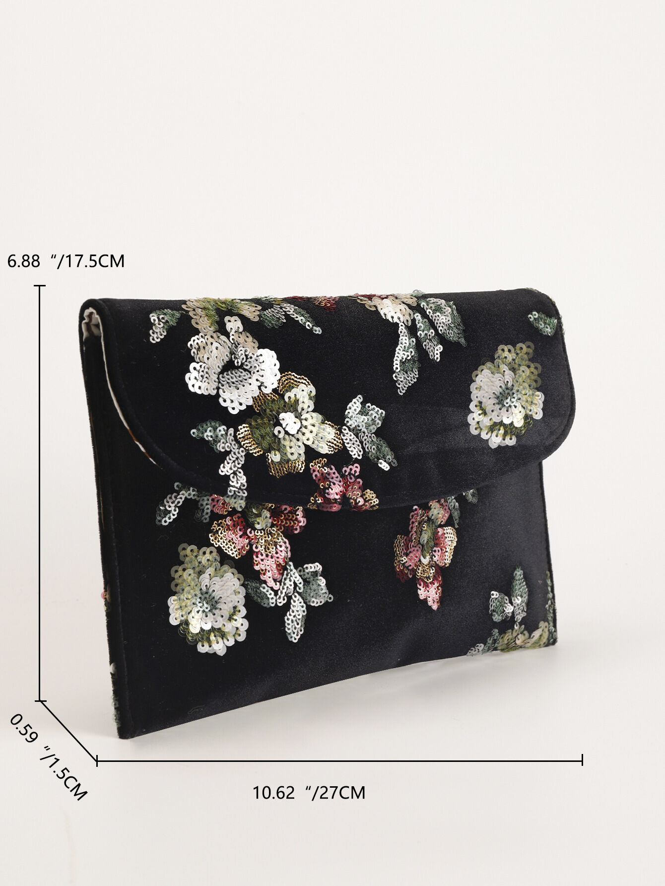 Sac à main pour femme, style soirée, orné de sequins et de perles florales, en polyester.