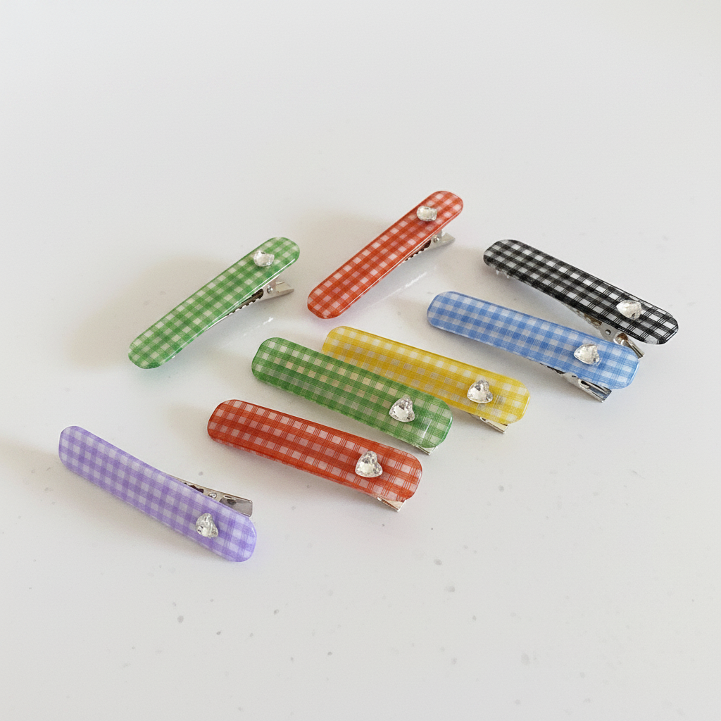 Simple Series Sweet Solid Color Plaid Acetate Rhinestone Women's Hair Clips