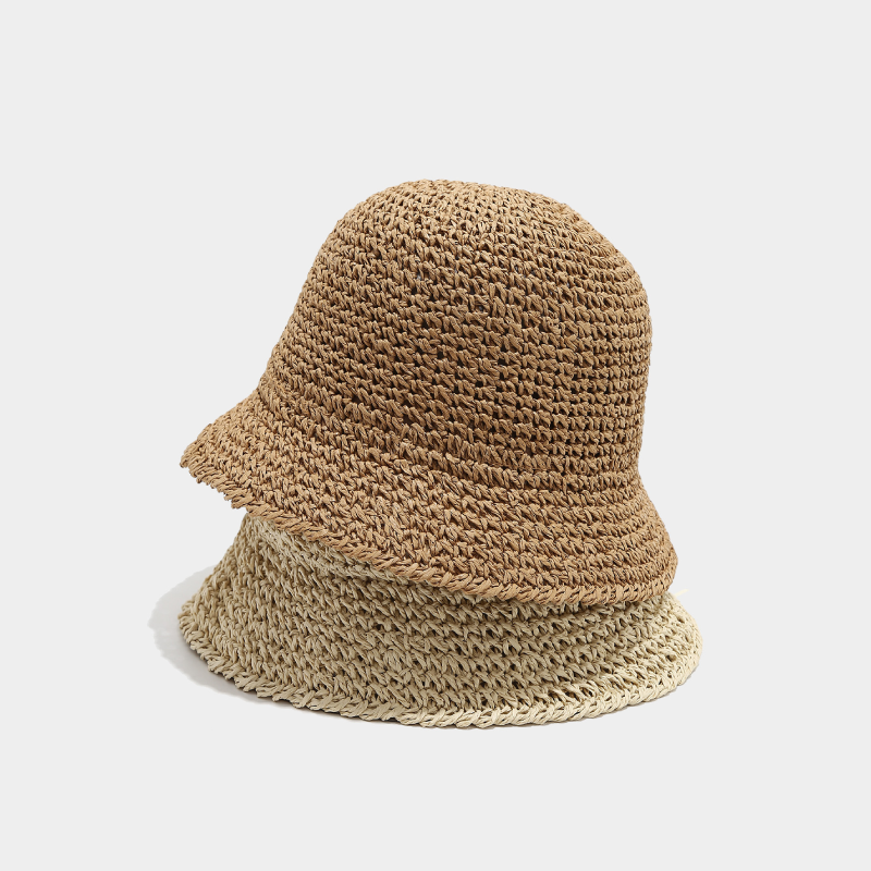 Simple Series Vacation Solid Color Woven Raffia Women's Straw Hats h5 Picture2