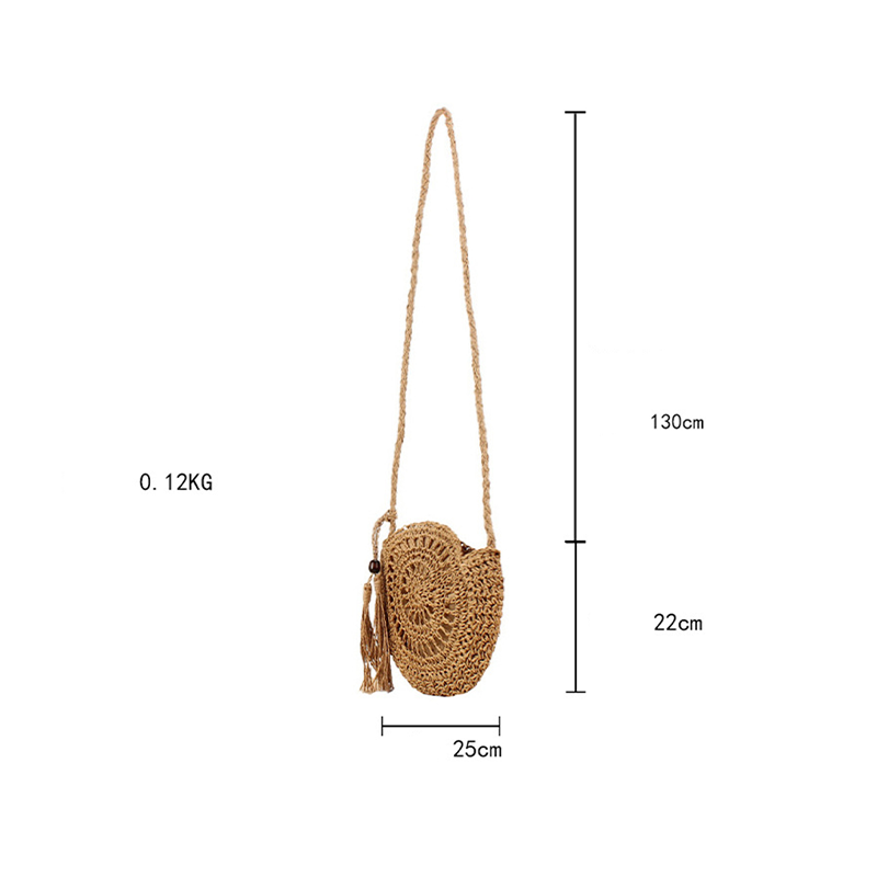 Sac rond pour femme avec nœud papillon, pompon et forme irrégulière en corde ajourée, style vacances h5 Image3