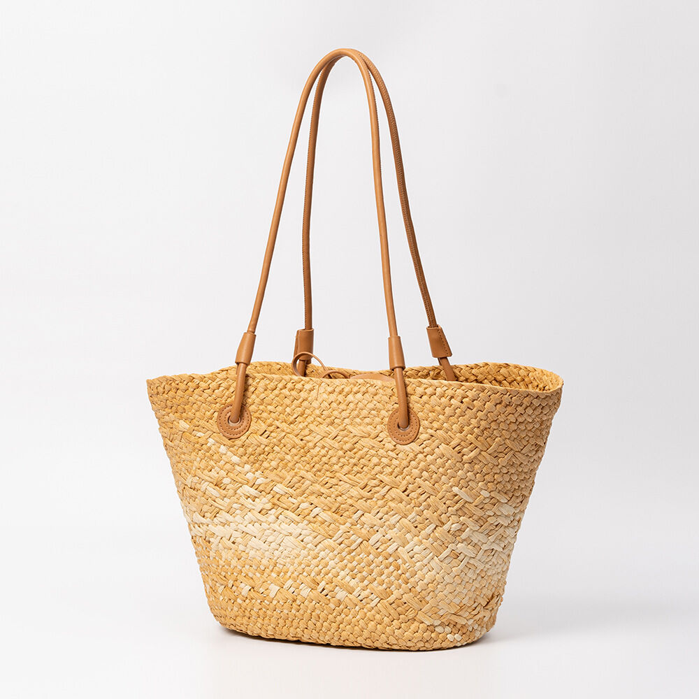 Vacation Style Woven Mixed Color Woven Gradient Color Raffia Women's Trapezoid Bag