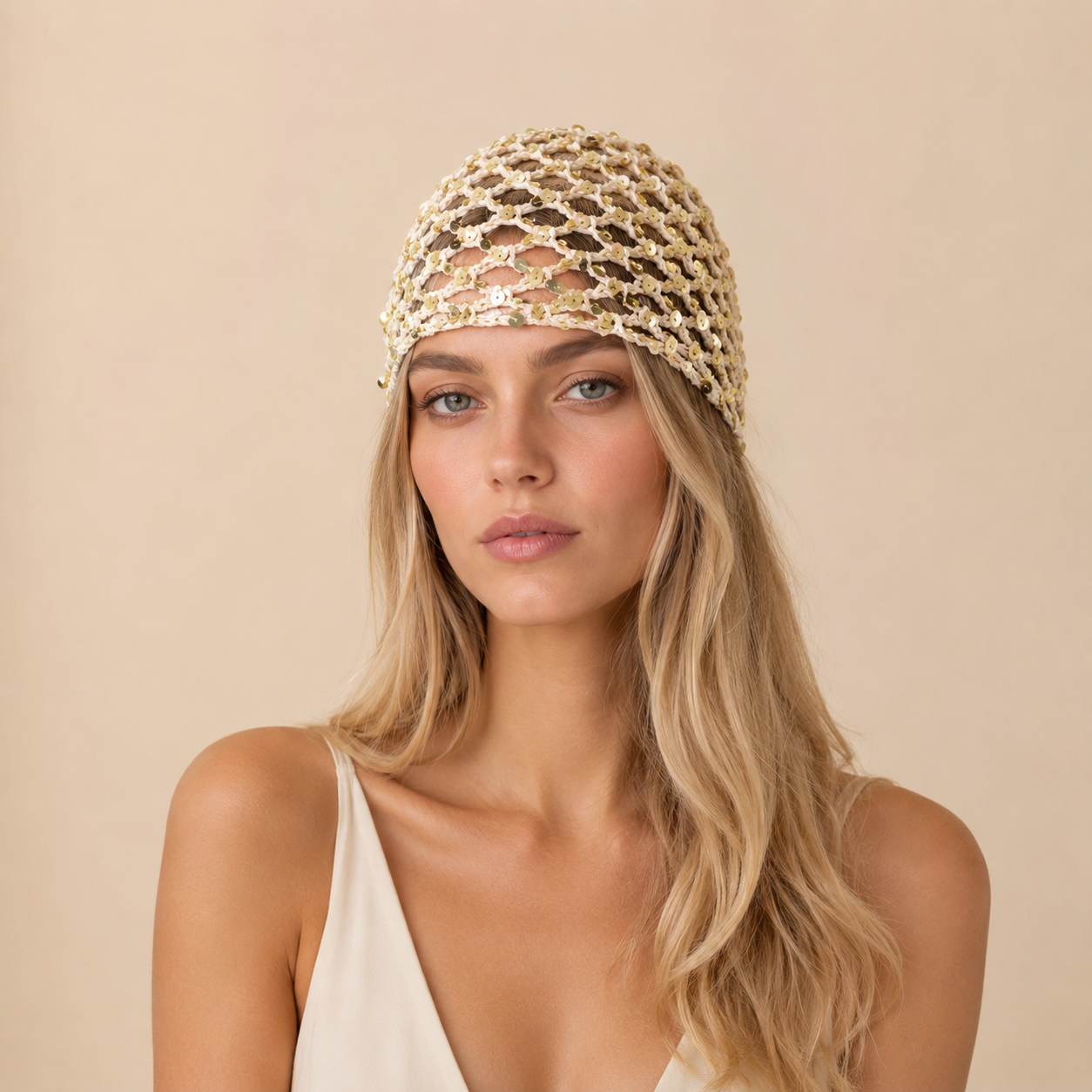 Simple Series Daily Solid Color Hollowed-Out Woven Cotton Sequined Hand-woven Hat h5 Picture3