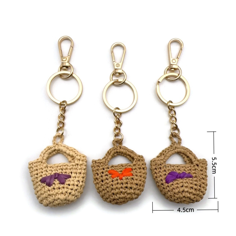 Simple Series Daily Bow Knot Woven Raffia Keychain Bag Charms h5 Picture3