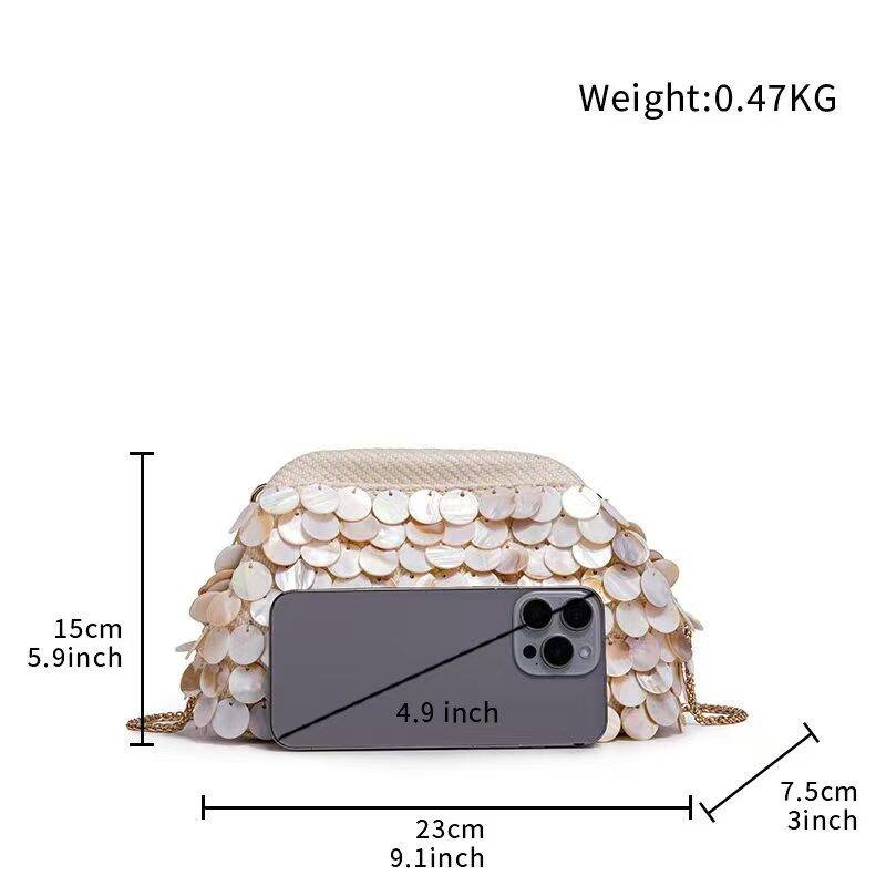Evening Style Woven Solid Color Oceanic Style Woven Shell Sea Shells Women's Pillow Bag