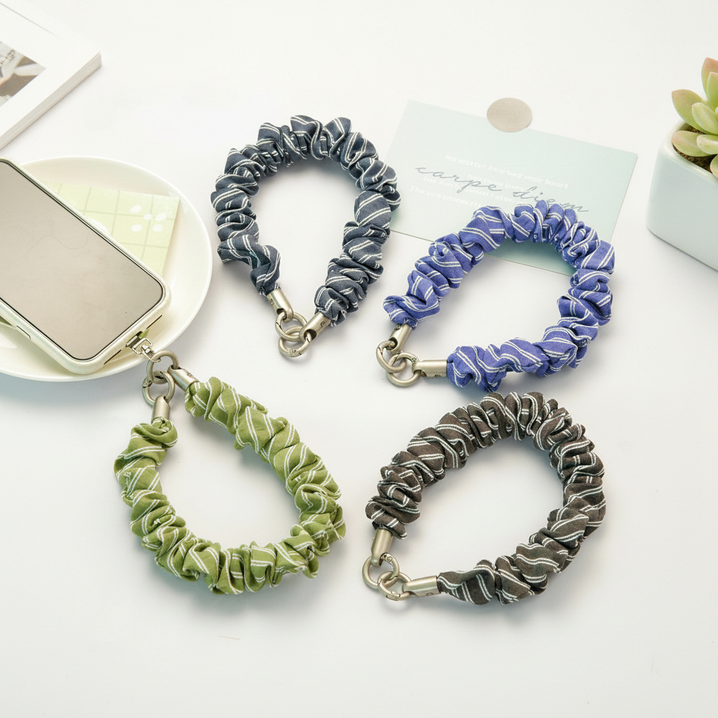 Simple Series Daily Solid Color Stripe Fabric Phone Chain 2