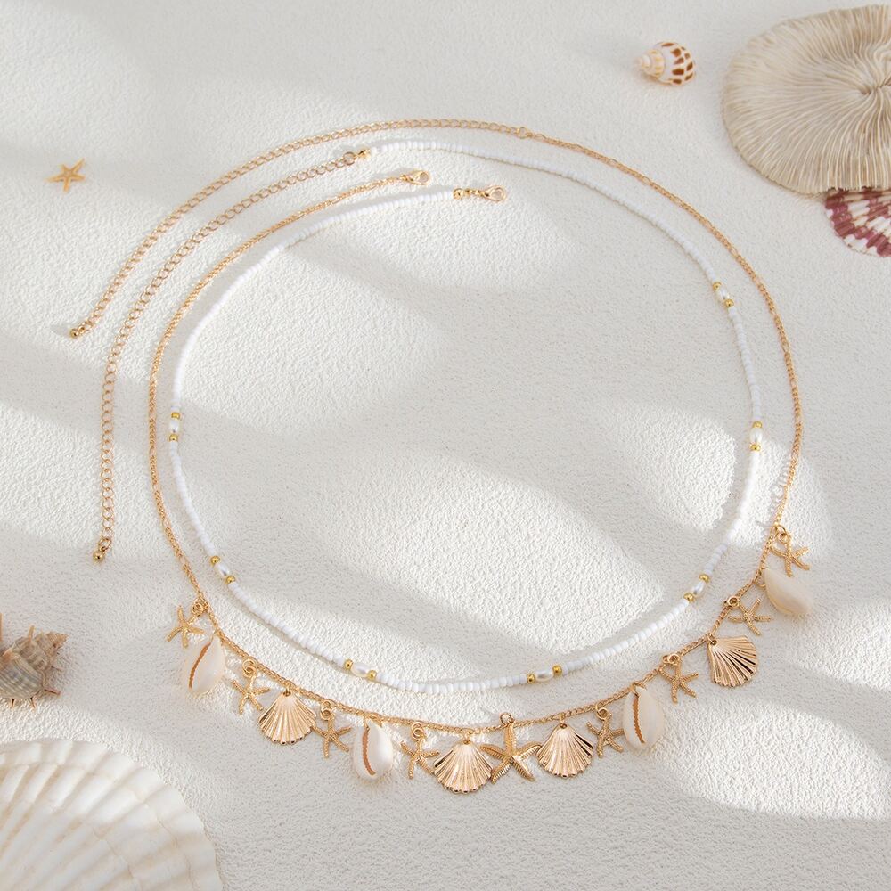 Romantic Series Vacation Oceanic Style Beads Shell Starfish Metal Artificial Pearl Women's Waist Chains Picture5