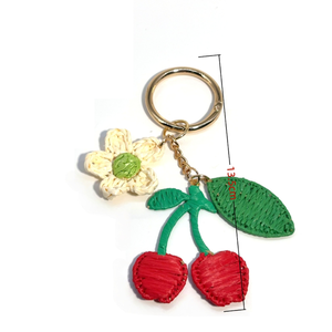 Simple Series Sweet Cherry Woven Raffia Bag Charms Keychain h5