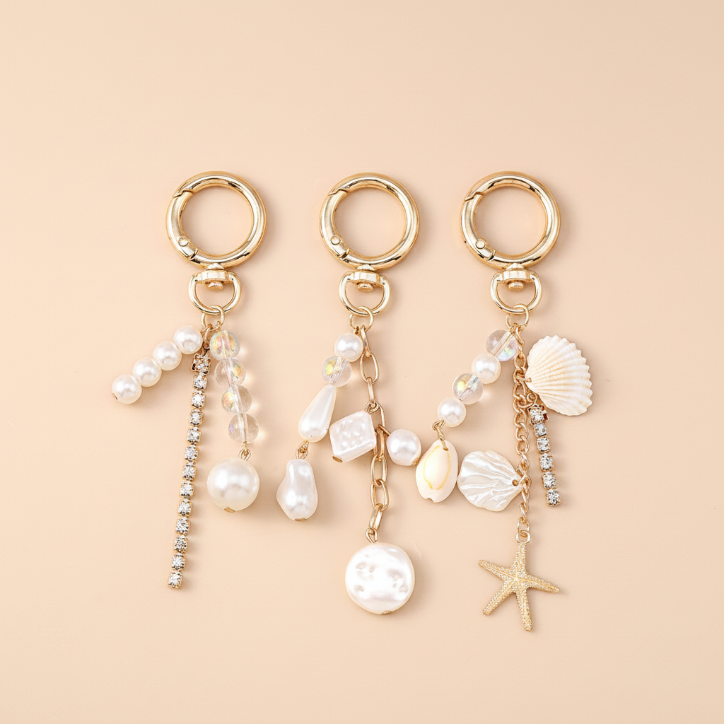 Luxurious Series Elegant Irregular Shape Oceanic Style Beads Chain Shell Starfish Alloy Rhinestone Artificial Pearl Bag Charms
