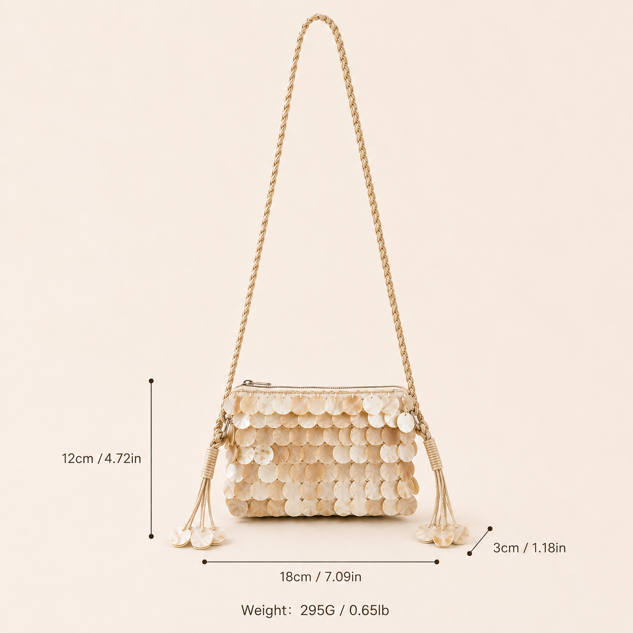 Evening Style Woven Sequin Solid Color Tassel Woven Shell Sea Shells Women's Square Bag 