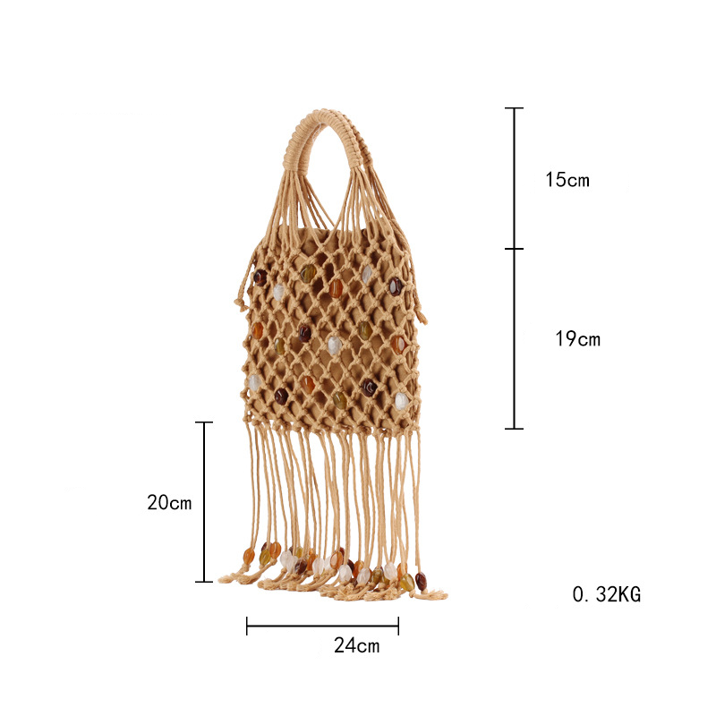 Vacation Style Tassel Tassel Beads Hollowed-Out Woven Braided Rope Women's Square Bag h5Picture2