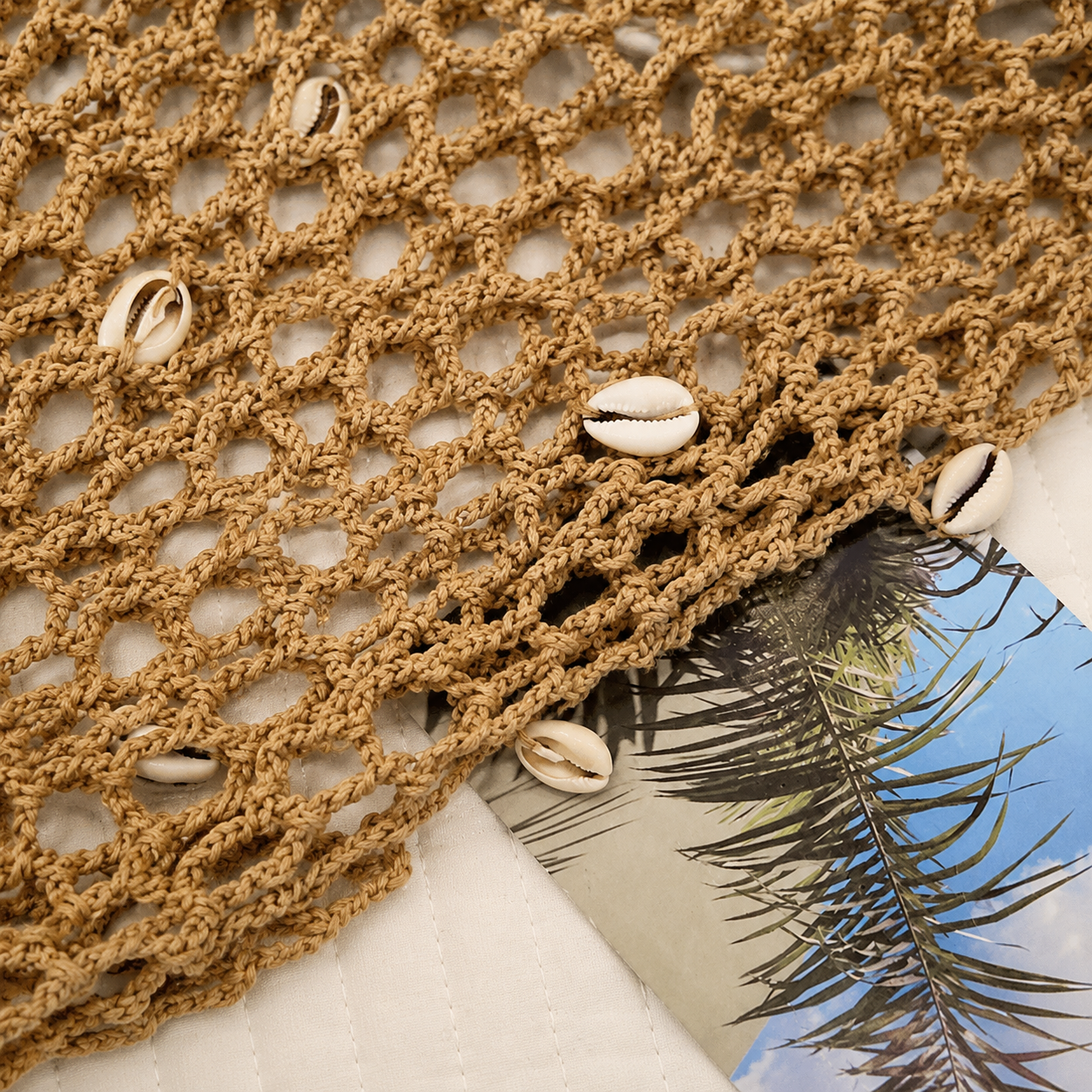 Ethnic Series Vacation Oceanic Style Hollowed-Out Woven Shell Polyester Summer Scarves h5 Picture5