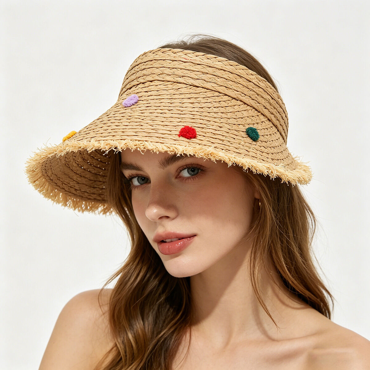 Simple Series Casual Flower Bow Knot Solid Color Cherry Woven Raffia Women's Hats Picture3