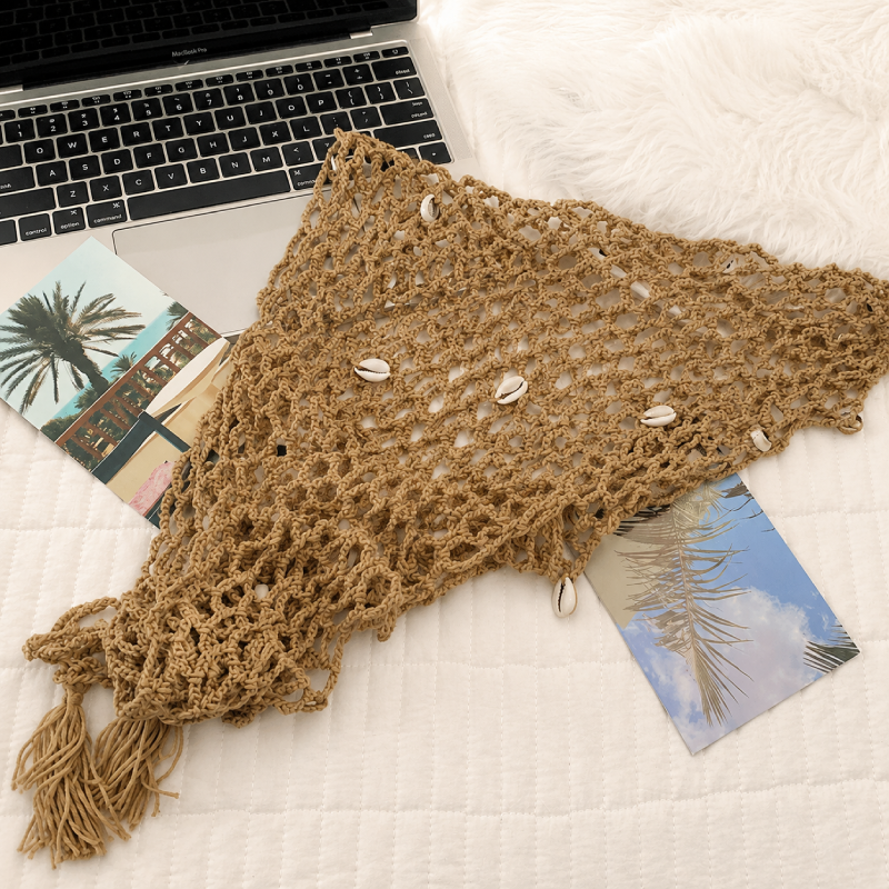 Ethnic Series Vacation Oceanic Style Hollowed-Out Woven Shell Polyester Summer Scarves Picture4