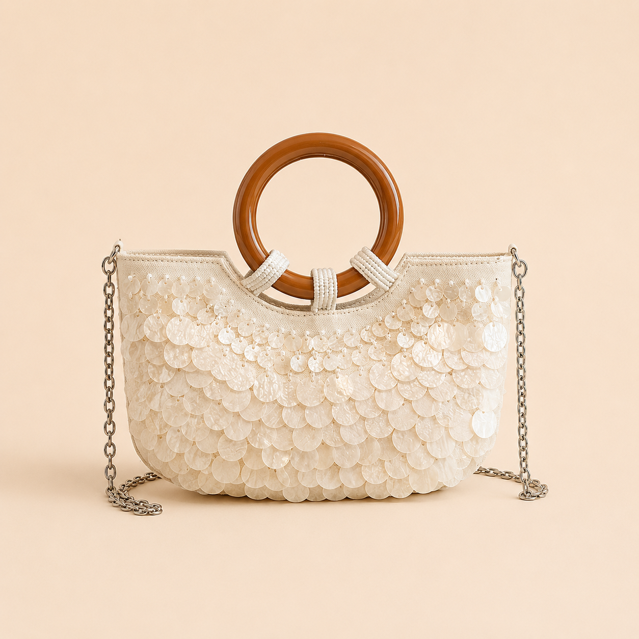 Evening Style Woven Sequin Solid Color Beads Woven Shell Sea Shells Women's Half-moon Bag