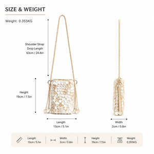 Vacation Style Tassel Woven Sequin Solid Color Tassel Beads Woven Sea Shells Women's Square Bag h5 Picture2