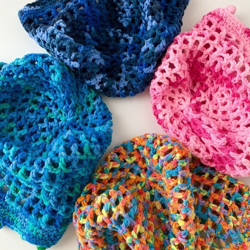 Ethnic Series Vacation Tassel Hollowed-Out Woven Cotton Gradient Color Hand-knitted Hat h5 Picture4