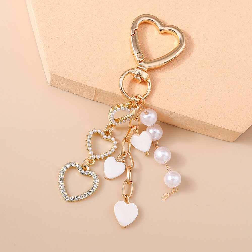 Romantic Series Simple Heart Beads Chain Alloy Rhinestone Bag Charms h5 Picture2