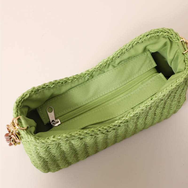 Casual Style Woven Solid Color Chain Raffia Women's Square Bag h5Picture4