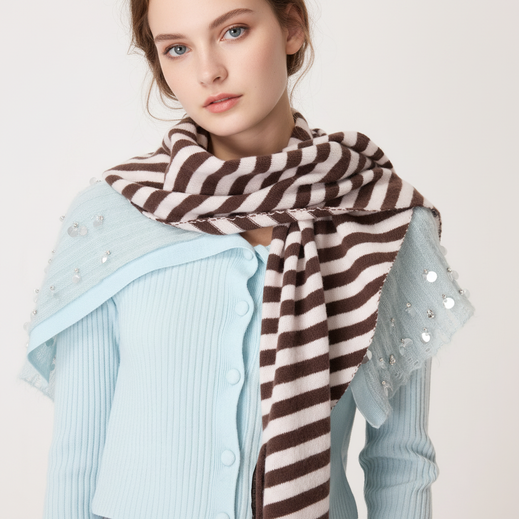 Simple Series Daily Stripe Mixed Color Wool Women's Winter Scarves