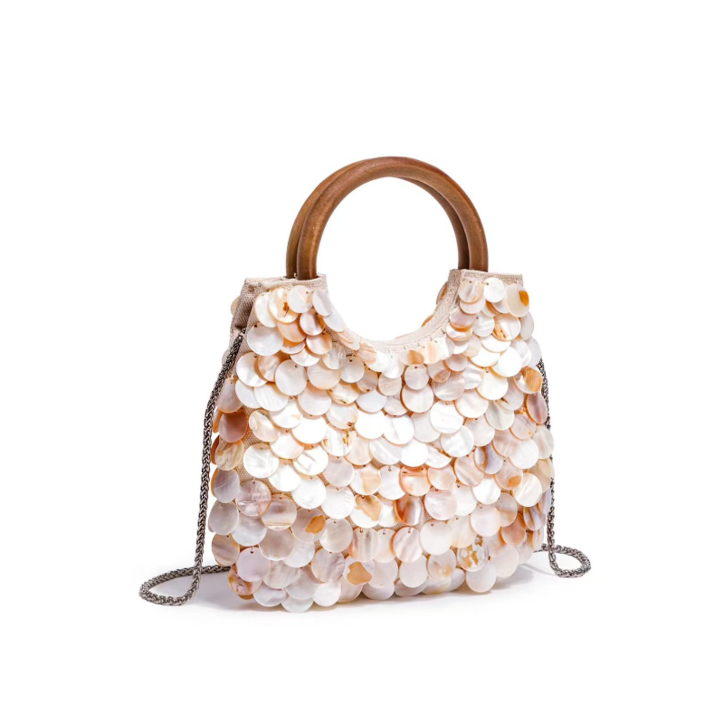 Casual Style Woven Sequin Solid Color Woven Shell Sea Shells Women's Round Bag