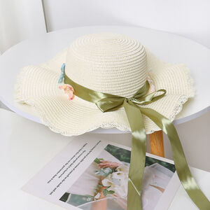 Simple Series Vacation Flower Bow Knot Raffia Women's Straw Hats h5