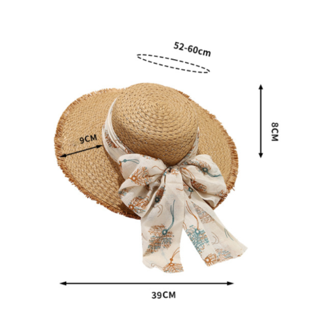 Cappelli di paglia da donna in rafia con fiocco e motivo floreale, serie Ethnic Series Vacation.