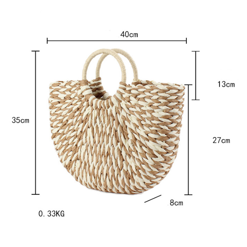 Vacation Style Woven Mixed Color Woven Raffia Women's Half-moon Bag 