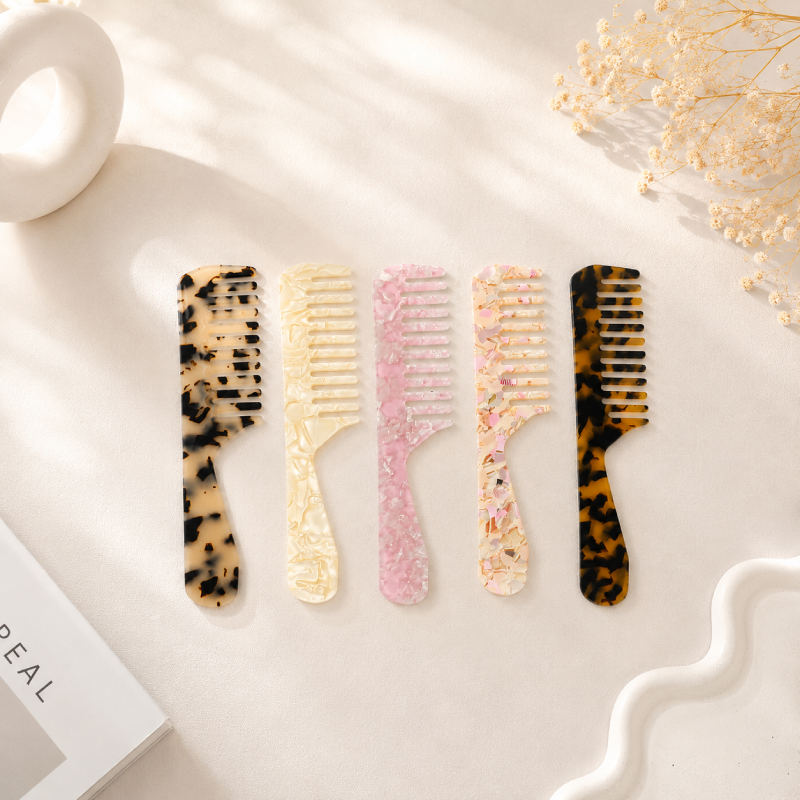 Acetic Acid Wide-Tooth Leopard Print Portable Hair Combs h5 Picture2