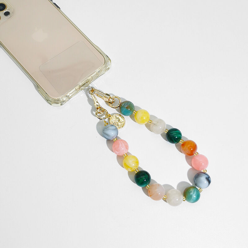 Cadena para teléfono acrílica de la serie Simple Daily de color sólido con estampado de leopardo y cuentas de colores mixtos con degradado.