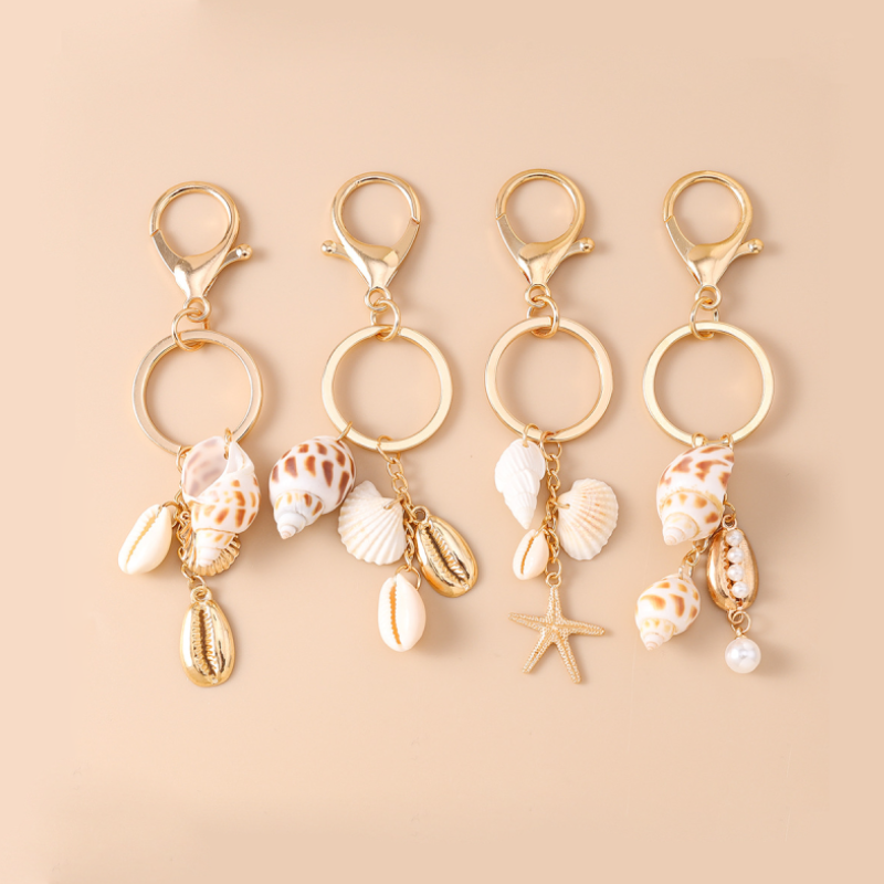 Romantic Series Vacation Oceanic Style Beads Shell Starfish Resin Shell Keychain