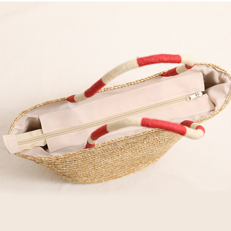 Vacation Style Woven Mixed Color Cherry Raffia Women's Trapezoid Bag h5 Picture5