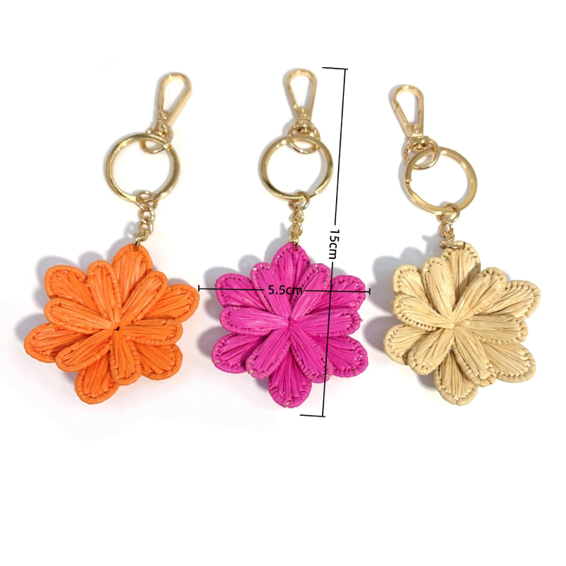 Simple Series Daily Flower Solid Color Woven Raffia Women's Bag Charms Keychain Picture5