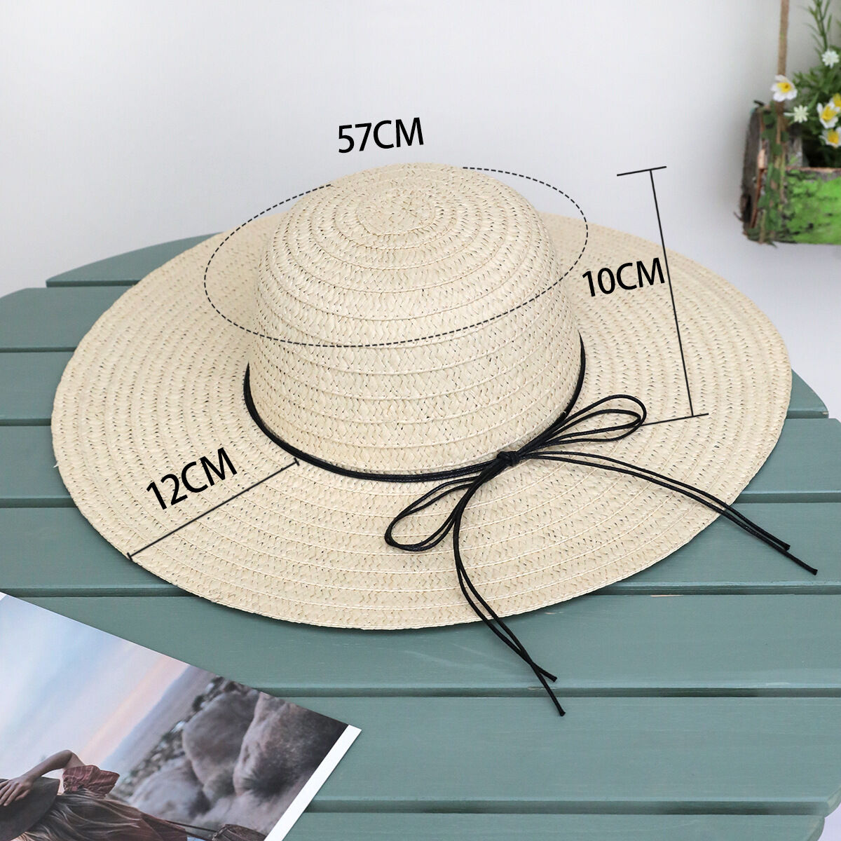 Simple Series Vacation Bow Knot Solid Color Raffia Women's Straw Hats h5